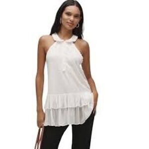 Anthropologie Maeve Ivory Ruffle Halter Tunic Top Peter Pan Collar NWT Size M